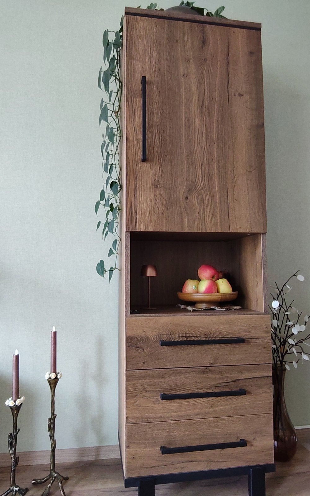 Wandkast (tabaccobruin), Ophalen, Zo goed als nieuw, Minder dan 150 cm, Met lade(s)