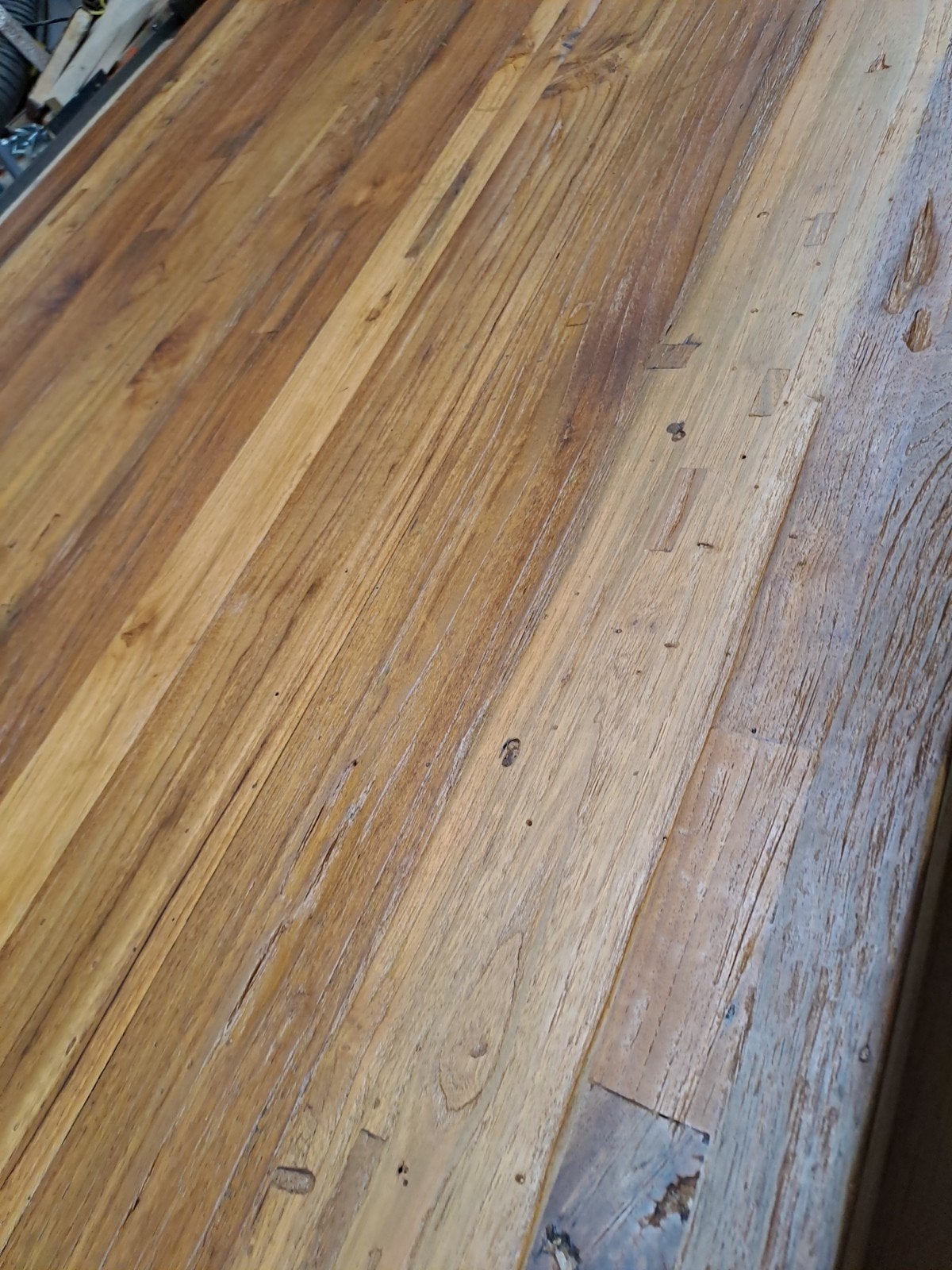 Elegante Teakhouten Eettafel - 220x100cm, Ophalen, Gebruikt, Teakhout, 200 cm of meer