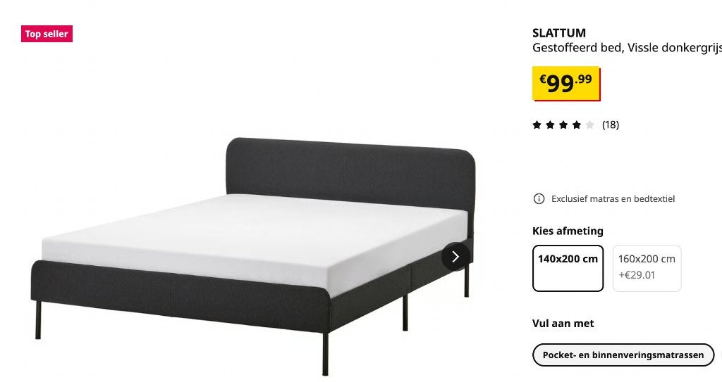 Ikea slattum 140x200, Gebruikt, Tweepersoons, 200 cm, 140 cm