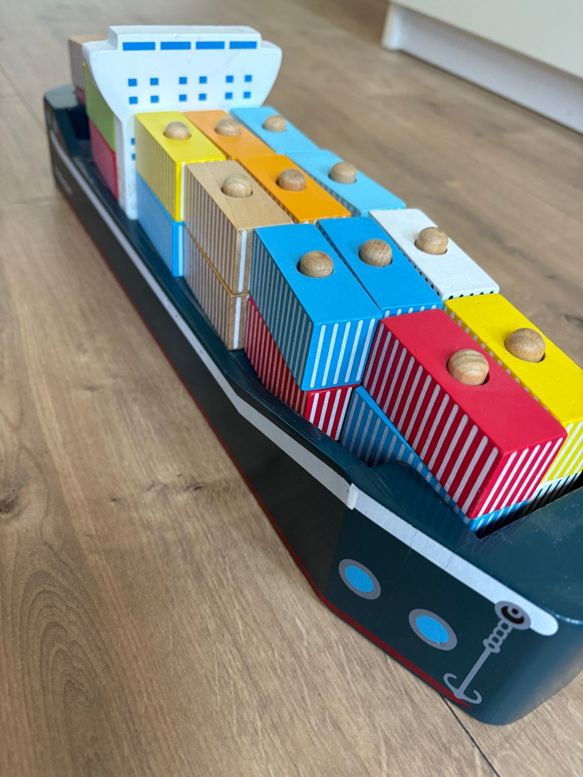 Houten speelgoed schip met containers, Ophalen, Zo goed als nieuw, Overige typen