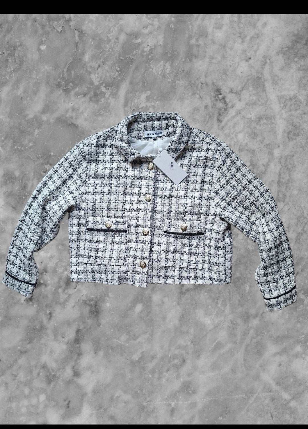 Efrin mode tweed jasje dames XL zwart wit bouclé, Beige, Maat 46/48 (XL) of groter, Nieuw, Ophalen of Verzenden