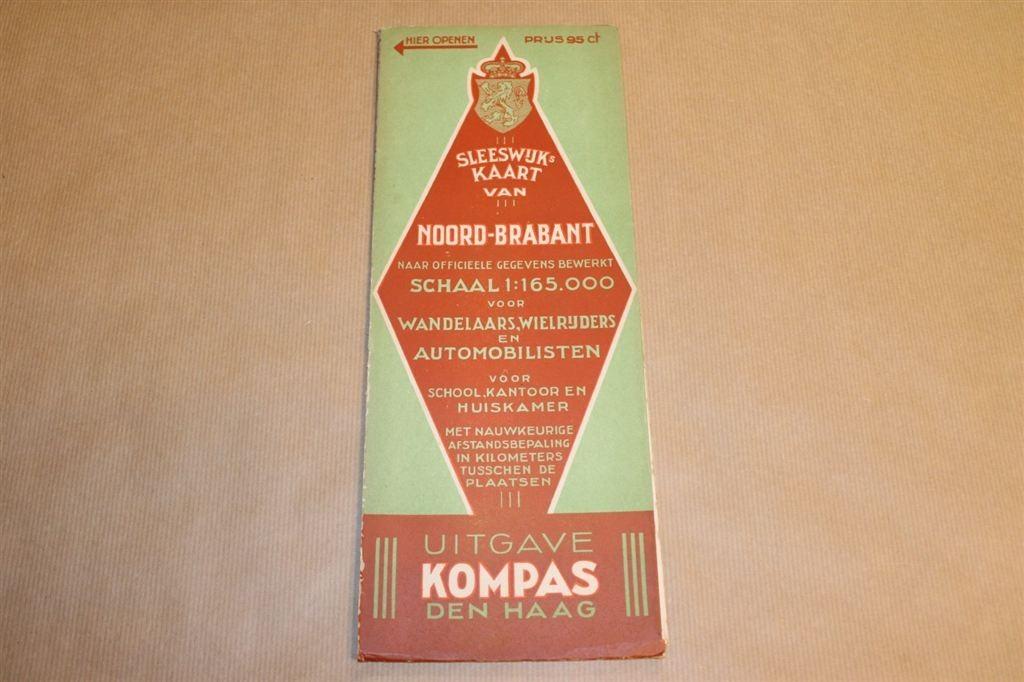 Sleeswijk\'s kaart van Noord-Brabant - Uitg. Kompas 1935, Gelezen, Ophalen of Verzenden, Landkaart, 1800 tot 2000