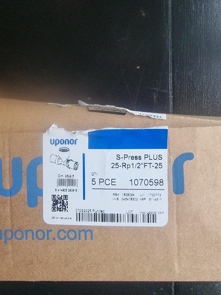 Uponor S-Press PLUS 25-Rp1/2"FT-25 Koppeling (5 stuks), Ophalen of Verzenden
