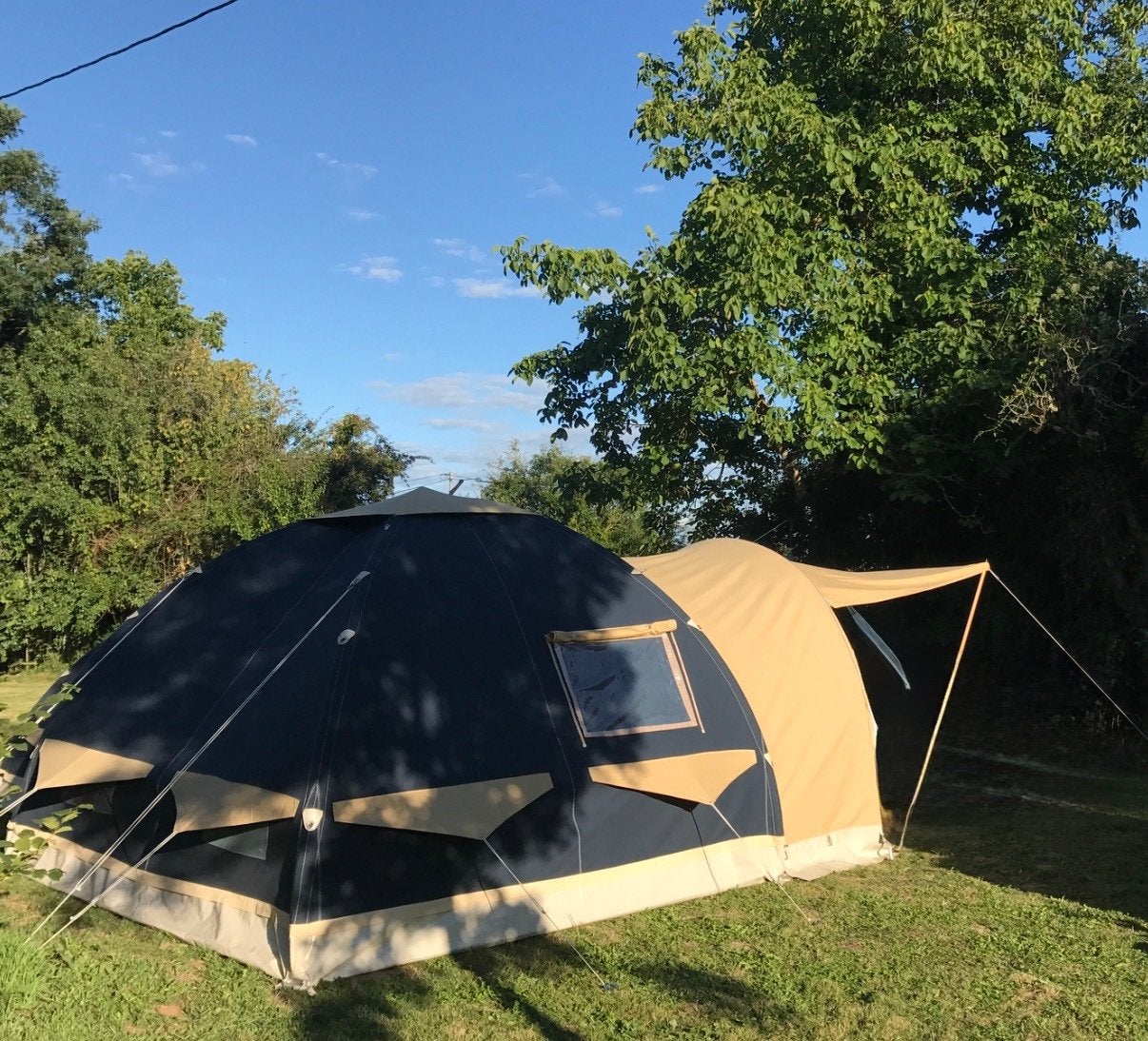 Karsten oppomp tent+koppeltent 325+200 blauw, Caravans en Kamperen, Ophalen, Gebruikt, Tot en met 6
