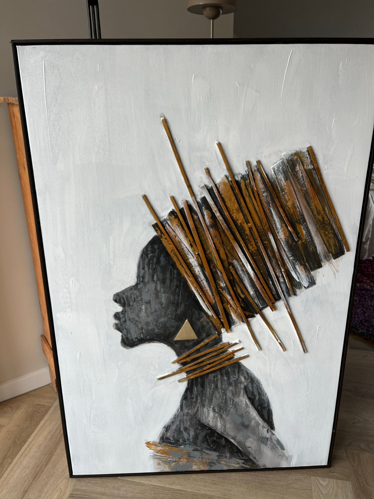 Modern Afrikaanse Vrouw Canvas Schilderij met 3D-details, Ophalen