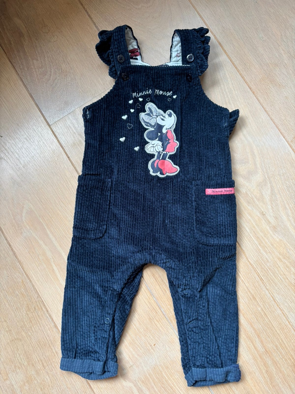 Baby rib blauwe tuinbroek Minnie Mouse. Maat 80., Ophalen of Verzenden, Zo goed als nieuw, Meisje, Broekje