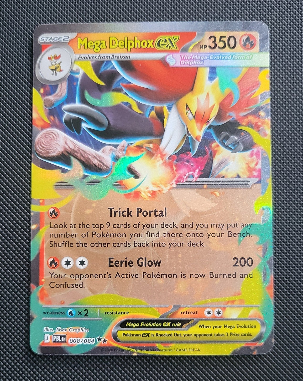 Mega Delphox (PBL 008/084) Pitch Black, Ophalen, Nieuw, Losse kaart, Foil