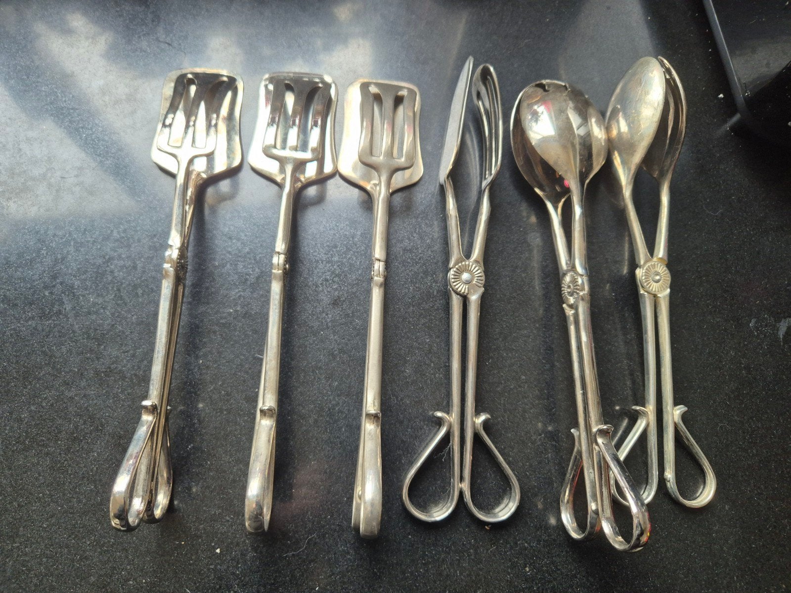 6 stuks verzilverde saladetang/ sandwichtang, vintage, Ophalen of Verzenden
