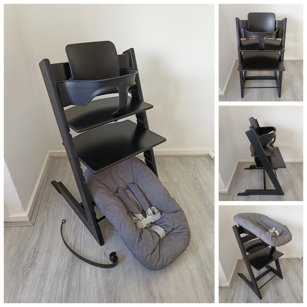 *ZGAN!Stokke Tripp Trapp zwart+babyset,newbornset evt. tray, Ophalen of Verzenden, Zo goed als nieuw, Stokke Tripp Trapp, Afneembaar eetblad