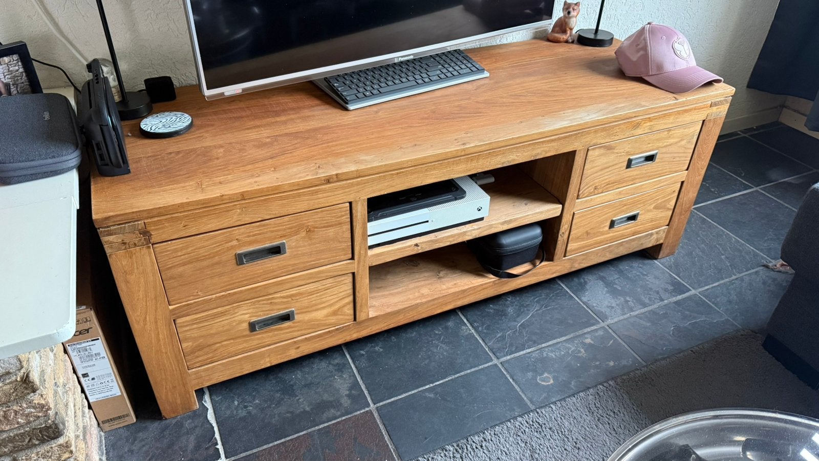Teakhouten tv meubel, Ophalen, 100 tot 150 cm, Zo goed als nieuw, Minder dan 100 cm
