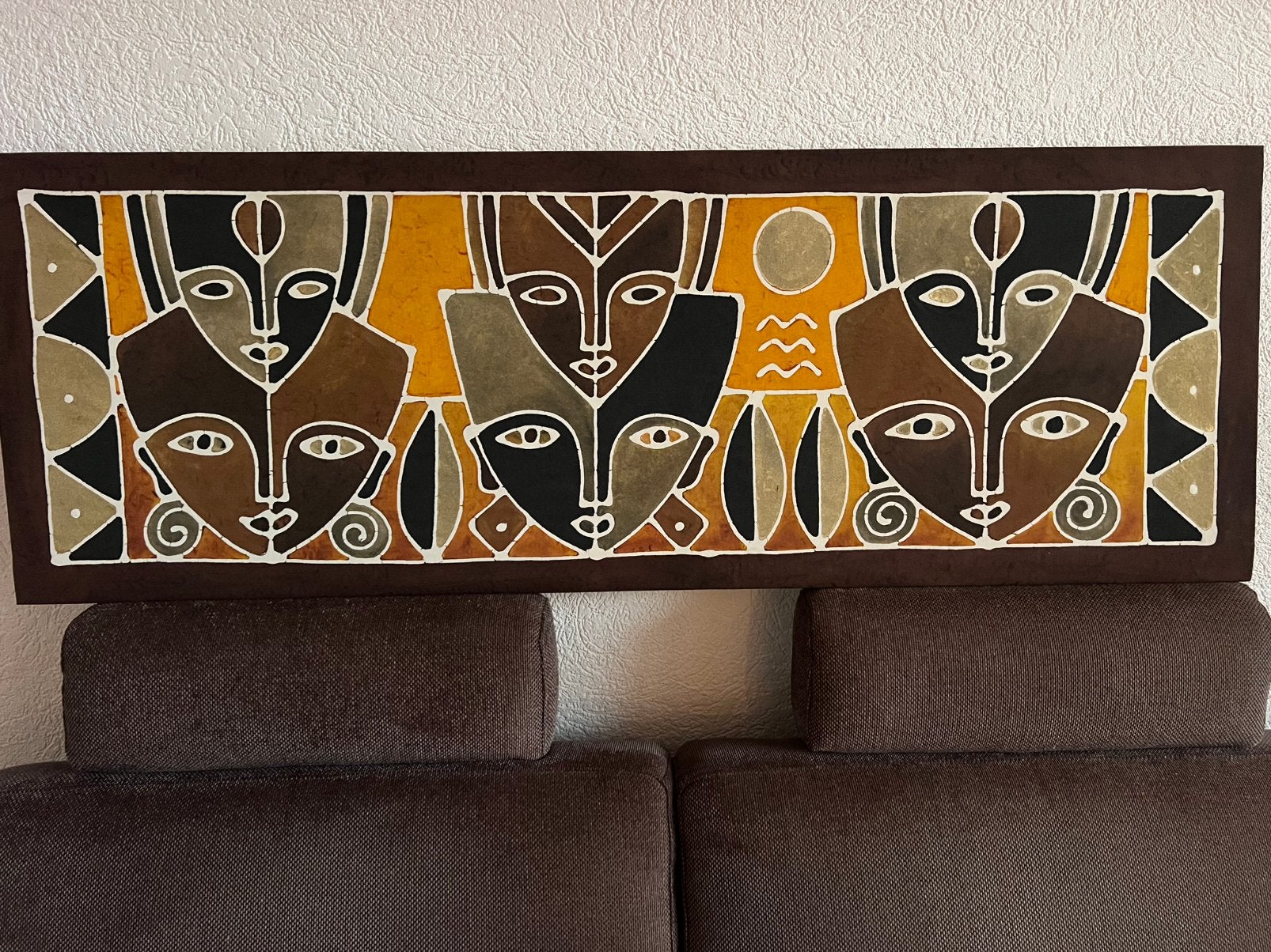 Uniek Afrikaans Kunstwerk: Handgemaakt Doek, Ophalen, Wanddecoratie, Textiel, Bruin
