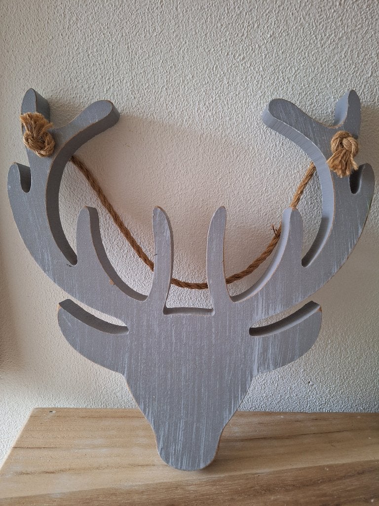 Houten hertenkop/rendierkop wanddecoratie - Scandinavisch, Ophalen, 28 cm, 30 cm, Hout