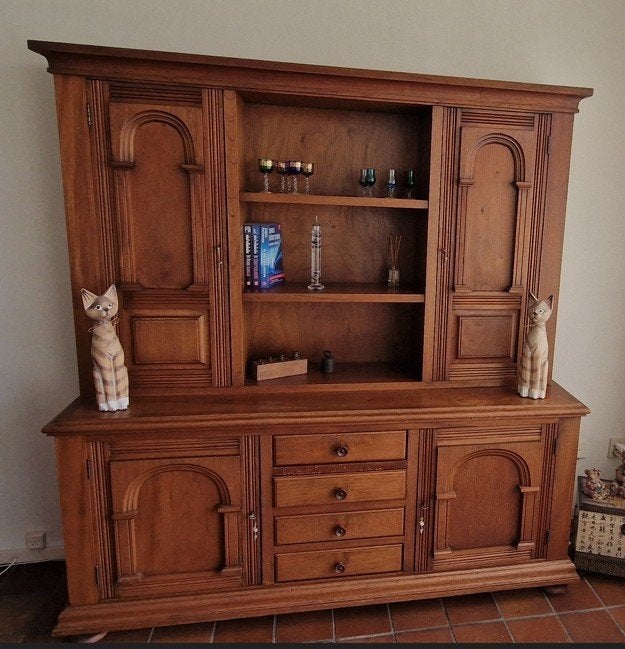 Massief eiken meubelset: wandkast + eettafel met stoelen, Ophalen