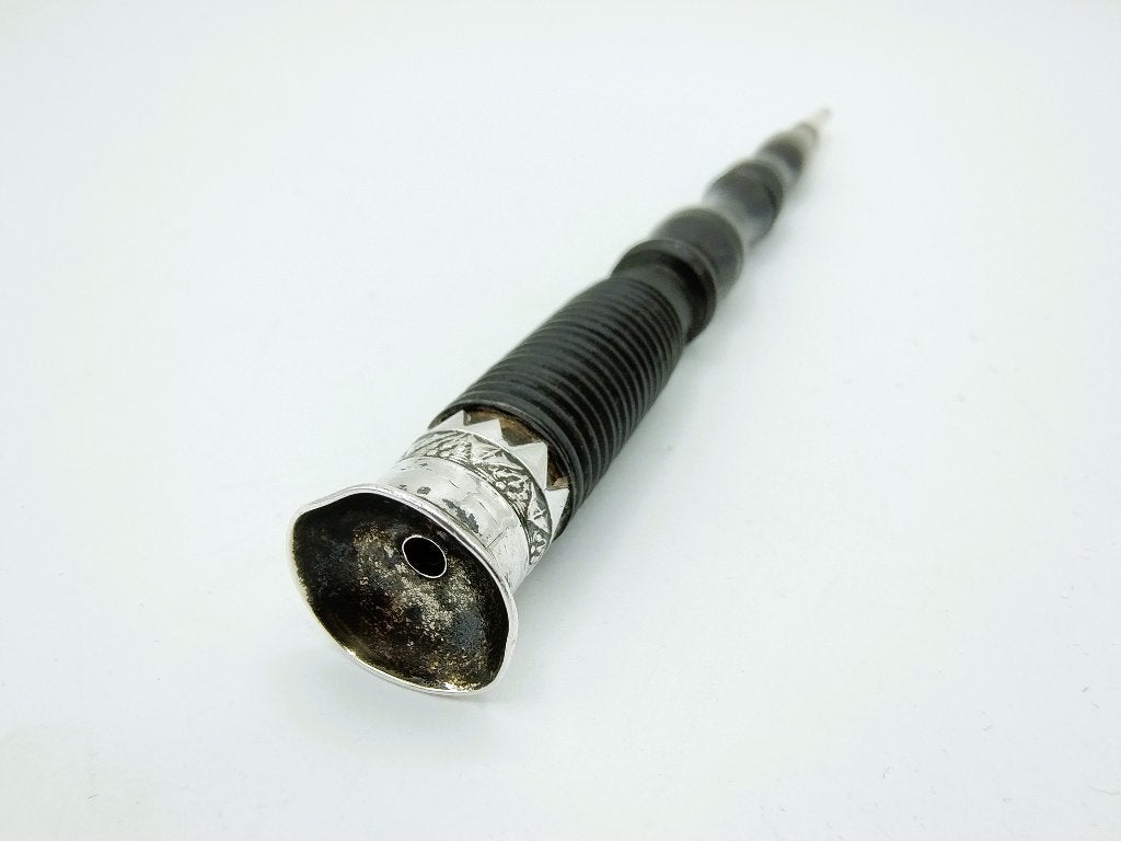Ebbenhouten breipenhouder met zilveren beslag, 19e eeuws, Verzenden, Zilver