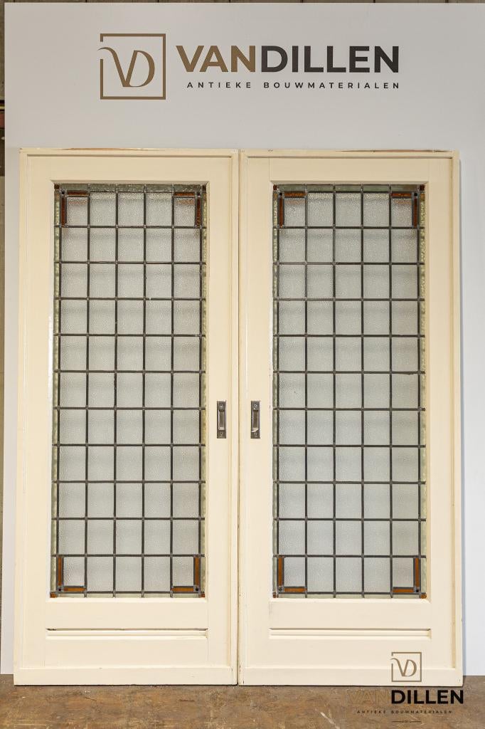 Antieke ensuite schuifdeuren glas in lood 210.5 x 87