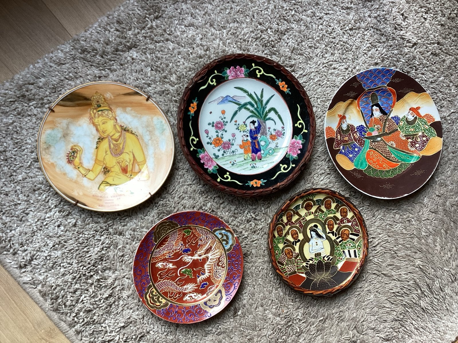 Set van 5 decoratieve wandborden, diverse Aziatisch € 17, Ophalen of Verzenden