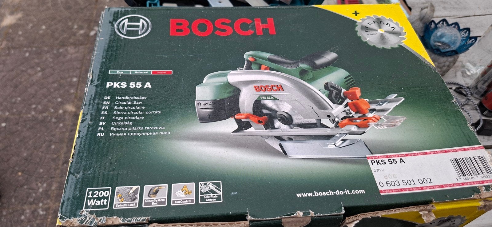 Bosch PKS 55 A handcirkelzaag - 1200W, Ophalen, Gebruikt, Cirkelzaag, 30 tot 70 mm