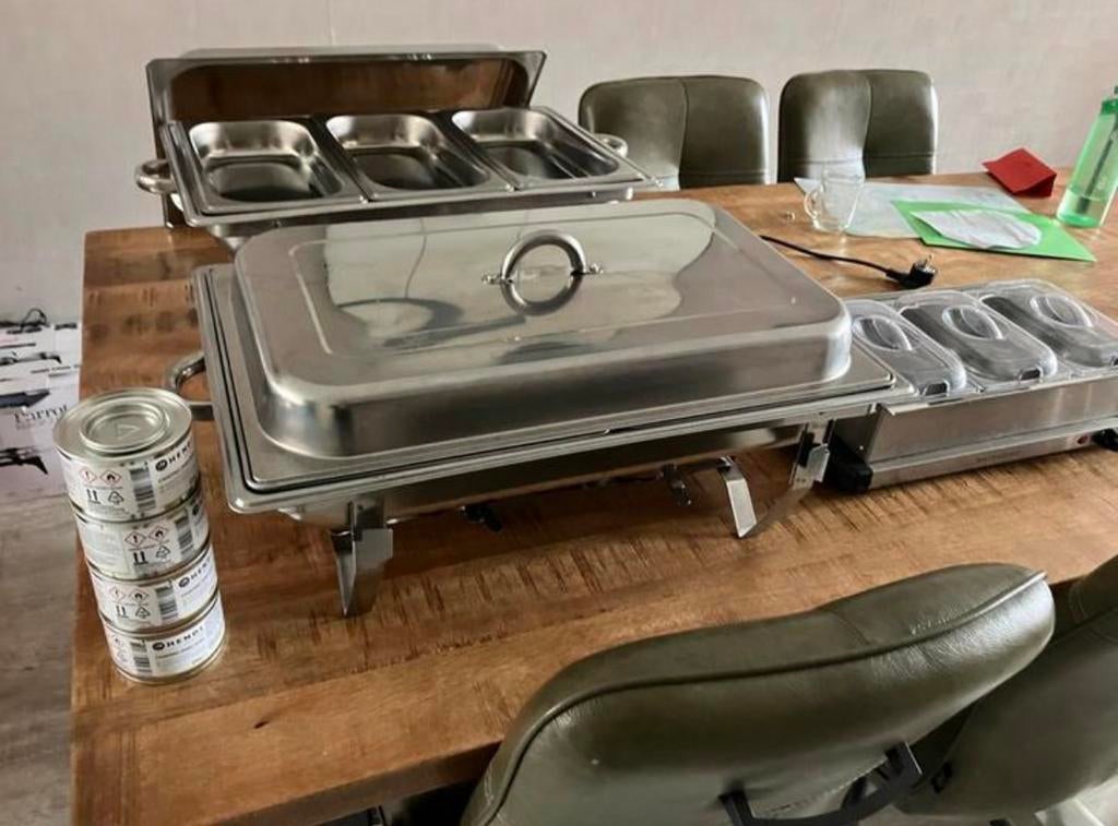 VERHUUR 3x shafing dish (warmhoudbakken) + 1 elektrische, Ophalen, Zo goed als nieuw, Overige materialen