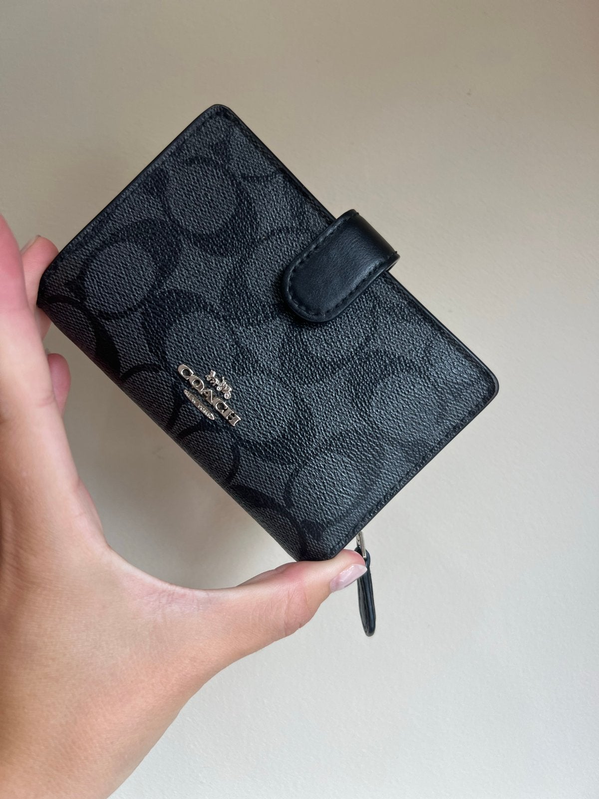 Coach portemonnee zwart met logo patroon, Overige merken, Gebruikt, Zwart, Ophalen of Verzenden