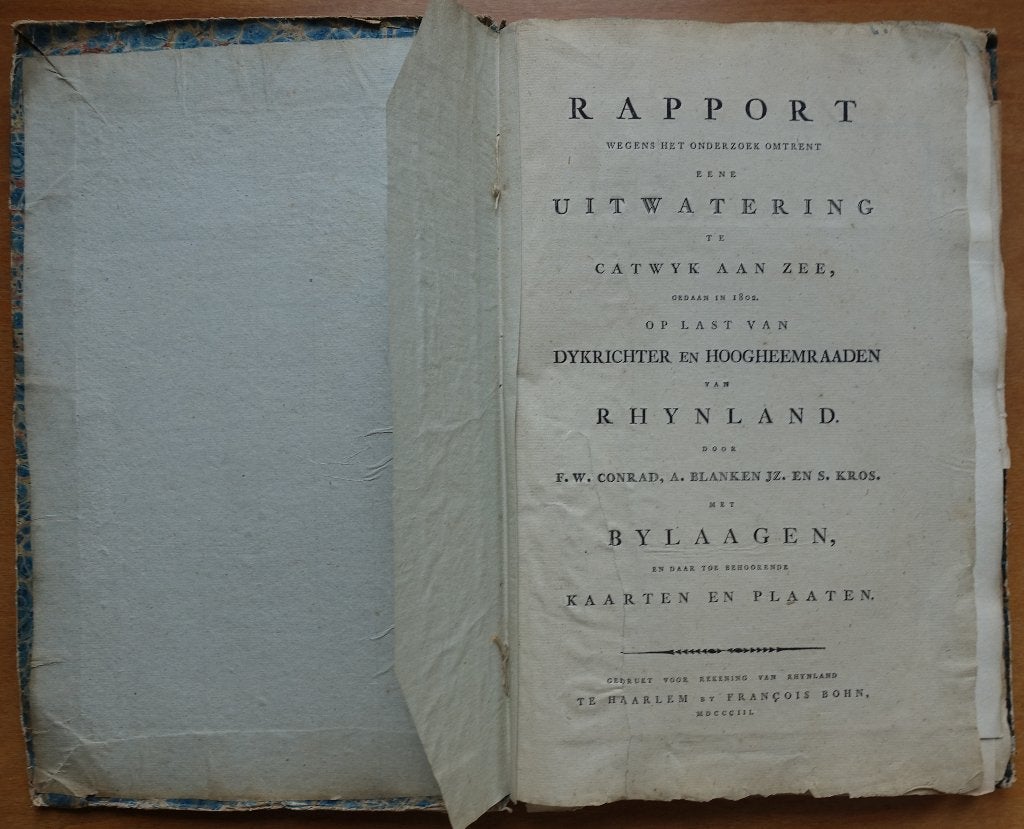 Onderzoek omtrent eene uitwatering te Catwyk aan Zee 1802, Verzenden, Zo goed als nieuw, F.W. Conrad, A. Blanken & S. Kros, 19e eeuw