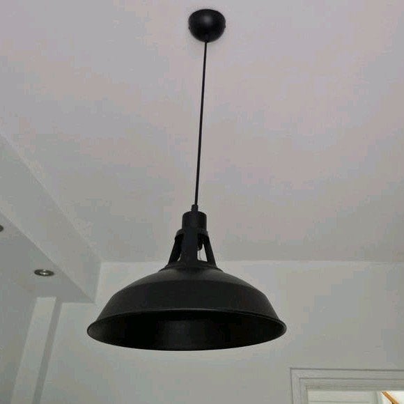 2x Zwarte Industriële Hanglampen - Ø 31cm, H 60cm, Ophalen, Zo goed als nieuw, Metaal