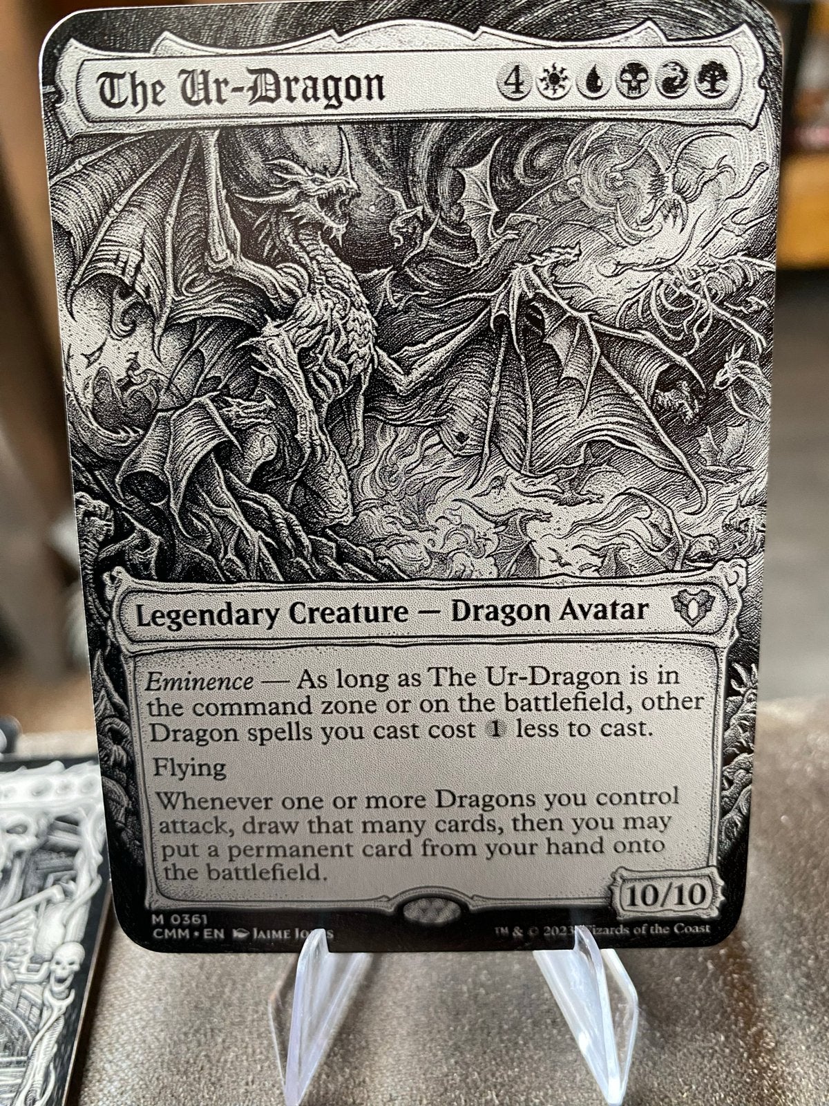 Custom Metal MTG Kaart: The Ur-Dragon Commander, Ophalen of Verzenden, Zo goed als nieuw, Losse kaart