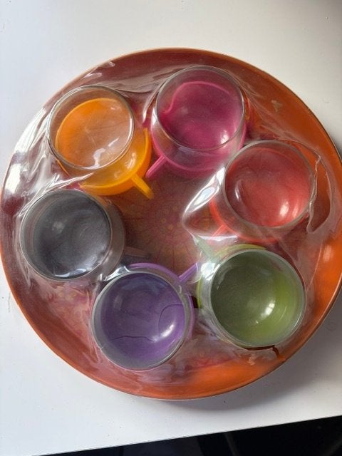Vintage Worcester ware metalen dienblad met 6 theeglazen, Ophalen, Overige merken, Vintage, Nieuw