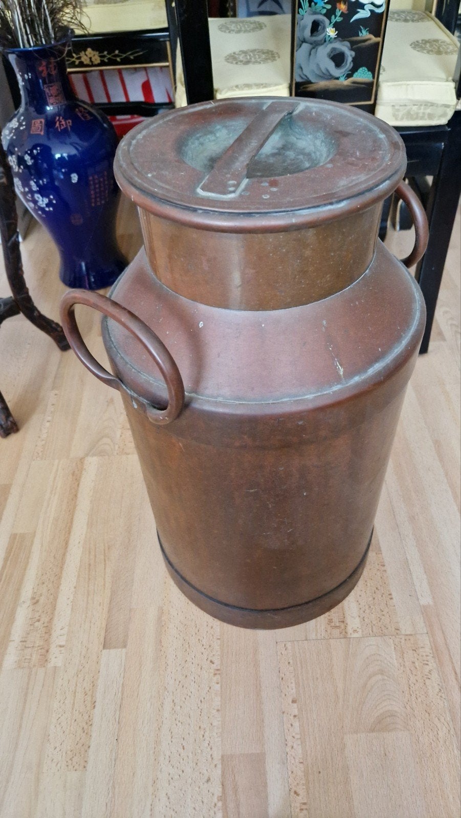 Antieke koperen melkbus met deksel en handvatten, Antiek en Kunst, Ophalen of Verzenden