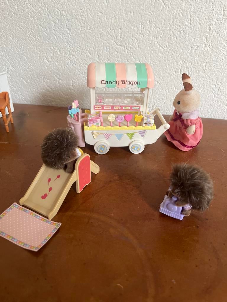 Sylvanian Families Egel Familie met Snoepwagen en Speeltuin, Ophalen of Verzenden, Gebruikt, Jongen of Meisje