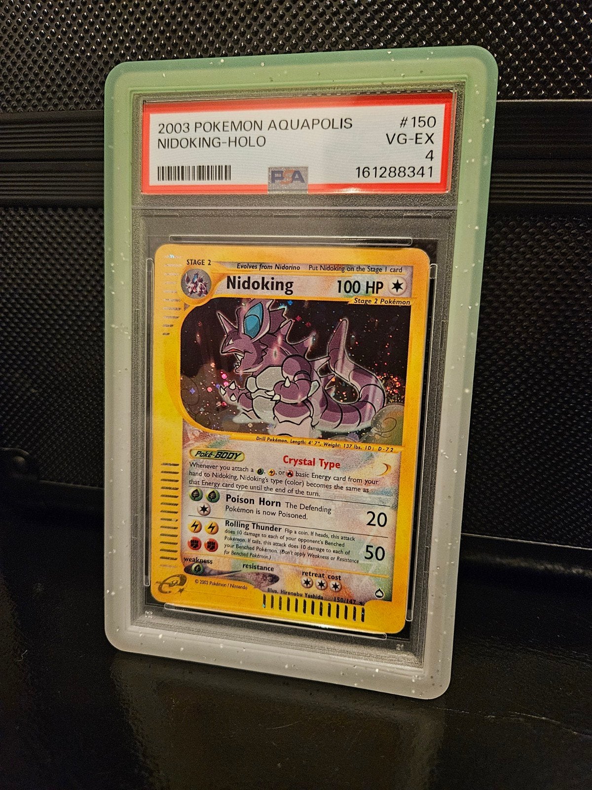 Crystal Nidoking #150 Aquapolis 2003 PSA 4 + Swirl Pokémon, Ophalen of Verzenden, Gebruikt, Losse kaart