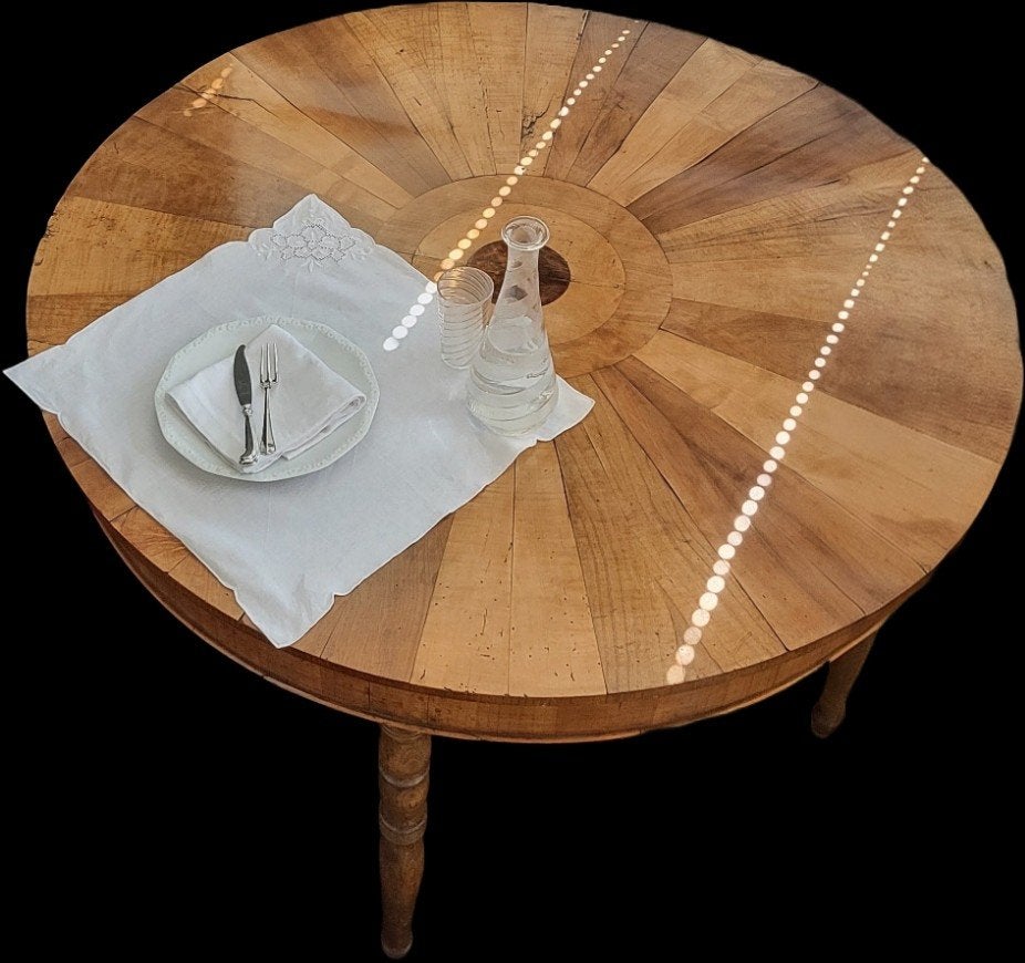 Antieke eettafel met fijn ingelegd houten blad, Antiek en Kunst, Ophalen
