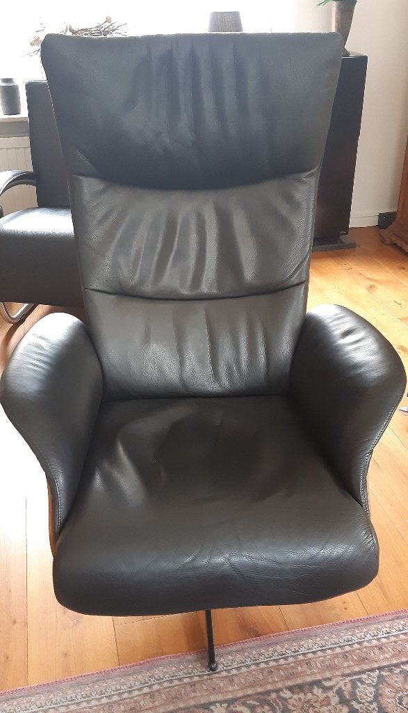 Relaxstoel Hjort Knudsen, Ophalen, Zwart, Leer, Zo goed als nieuw