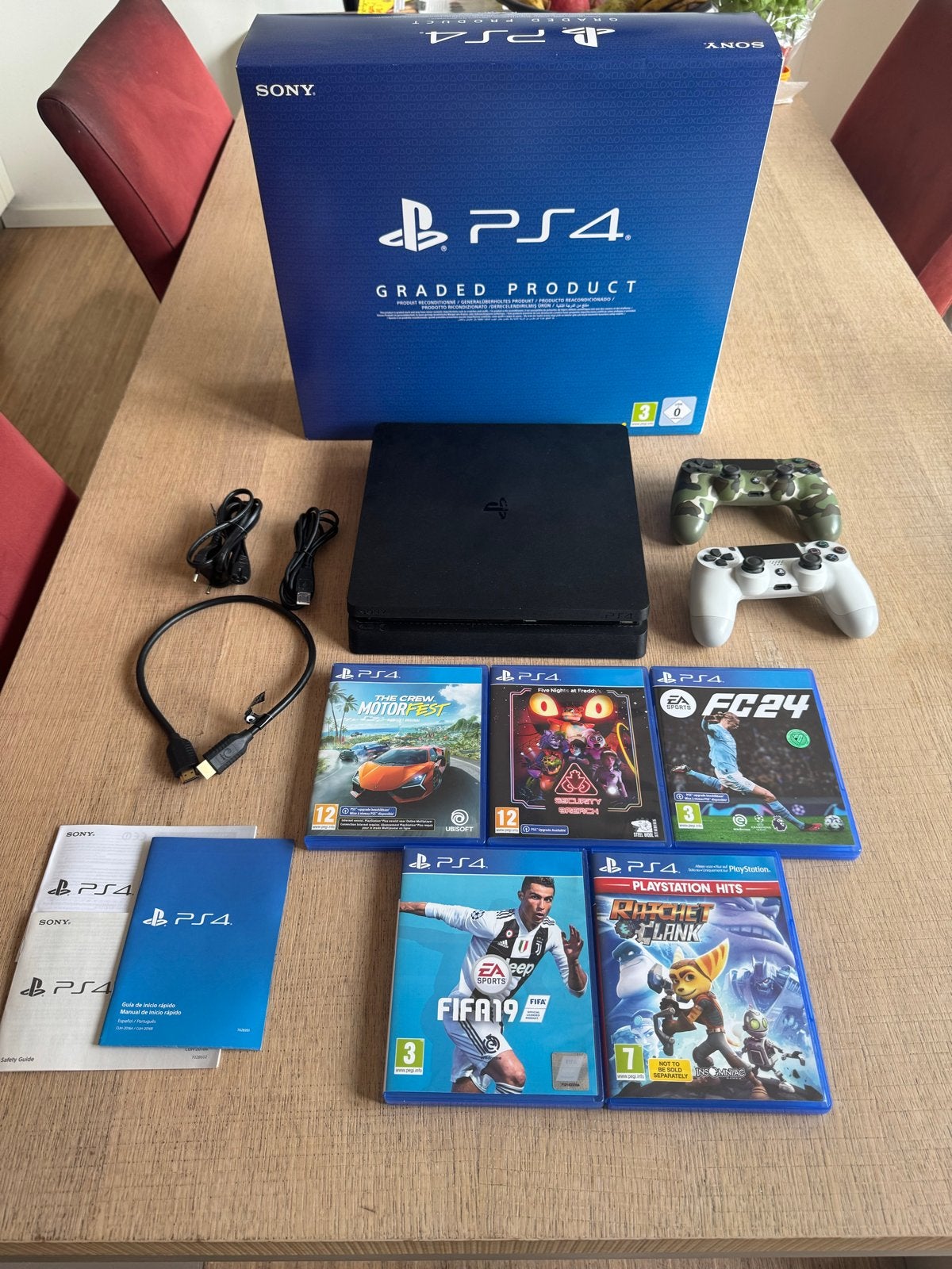 PS4 Slim 500GB met 2 controllers, 5 games en originele doos., Ophalen, Met 2 controllers, Zo goed als nieuw, Slim
