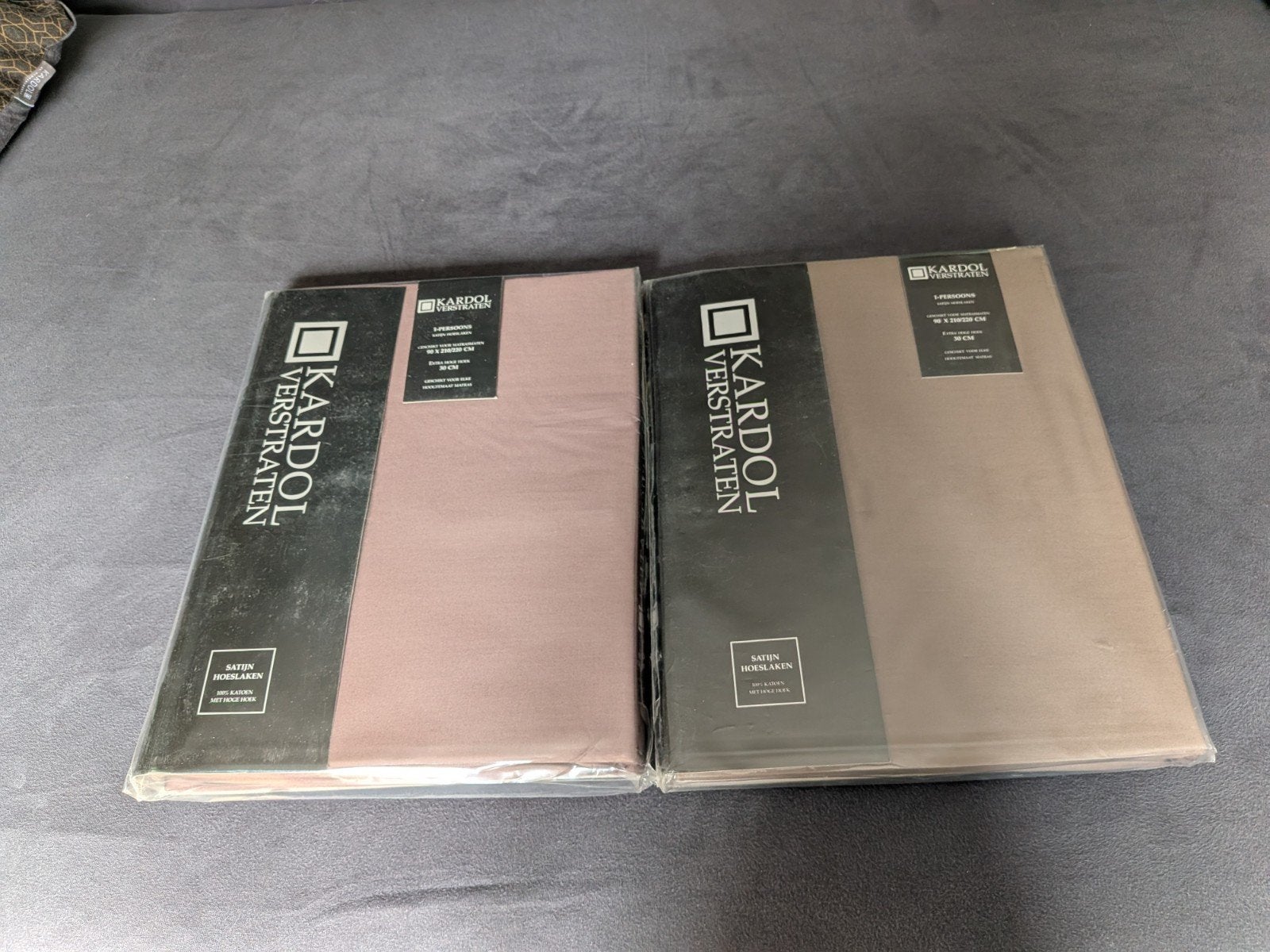 2x nieuwe Kardol  Katoen Satijn Hoeslaken 1-persoons, Ophalen, Eenpersoons, Bruin, Hoeslaken of Sloop
