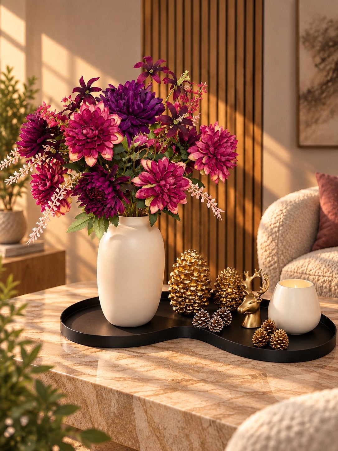 Luxe XXL Tafeldecoratie Set – Zijden Bloemen | Burgundy