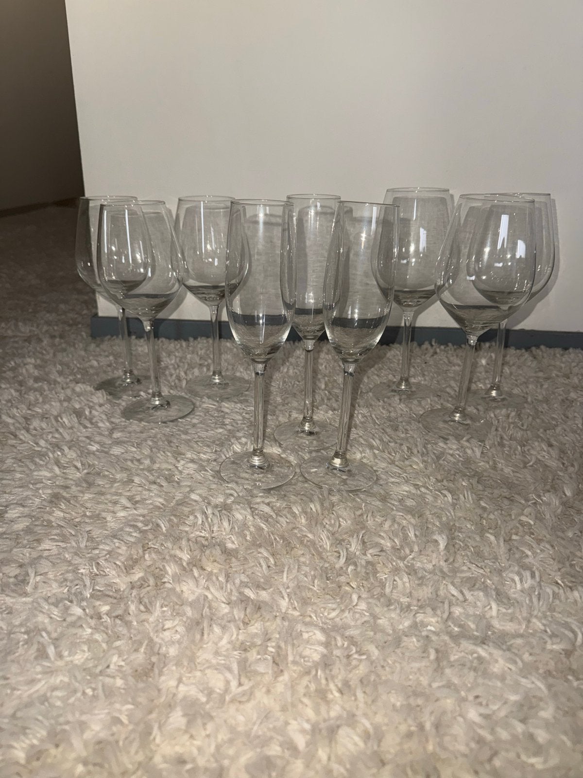 9 wijnglazen in verschillende maten, Ophalen, Zo goed als nieuw, Glas