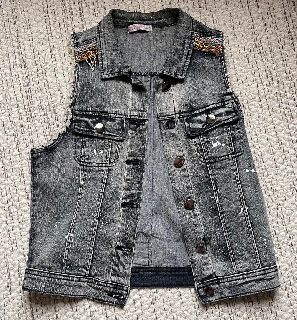 Stoer spijkergilet maat xs, Zwart, Ophalen of Verzenden, Zo goed als nieuw, Zonder mouw