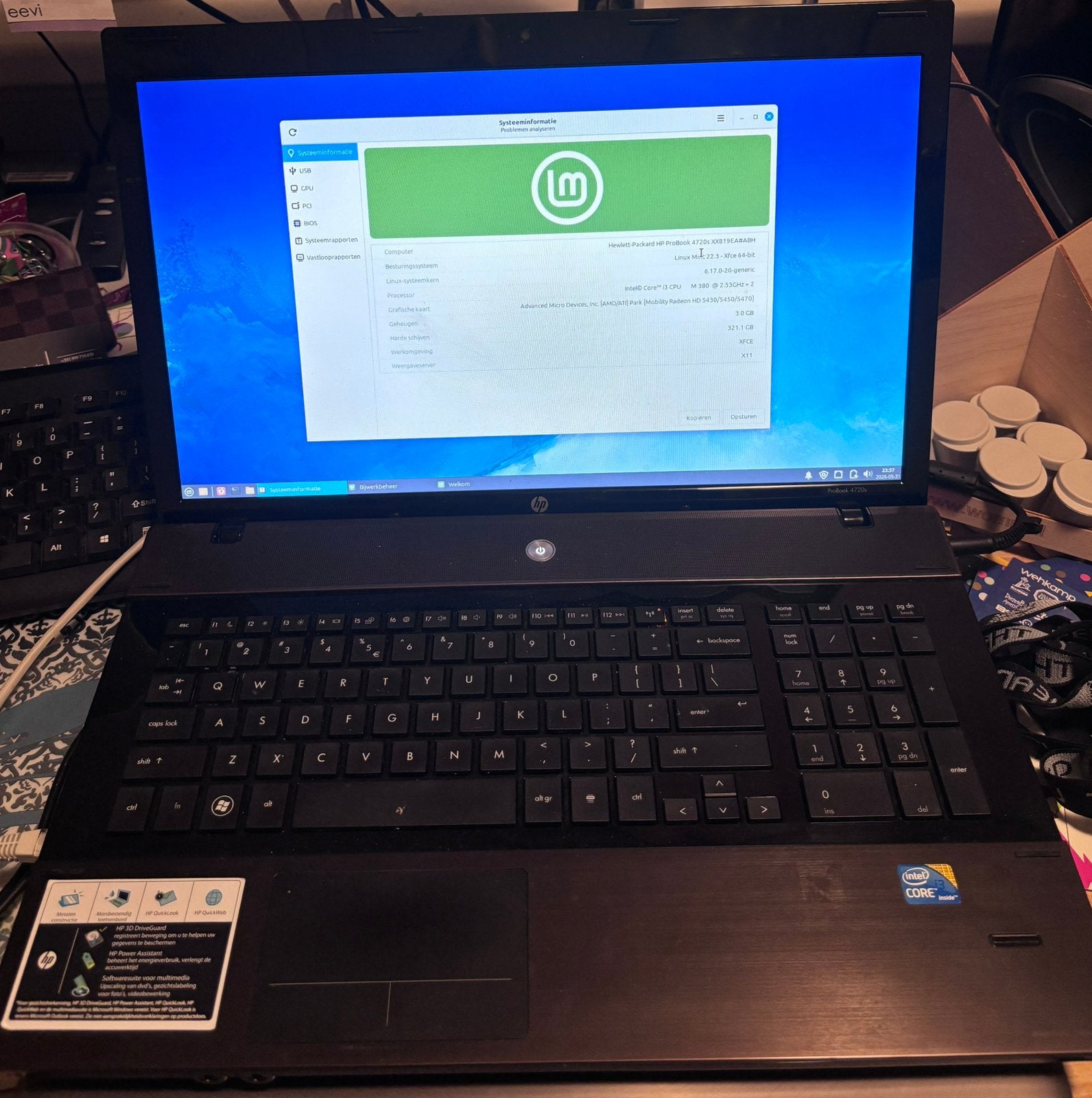 Vintage laptop HP ProBook 4720 i3dual 3gb ram 320gb hdd dvd, Computers en Software, Windows Laptops, Ophalen, Gebruikt, HDD, Met videokaart