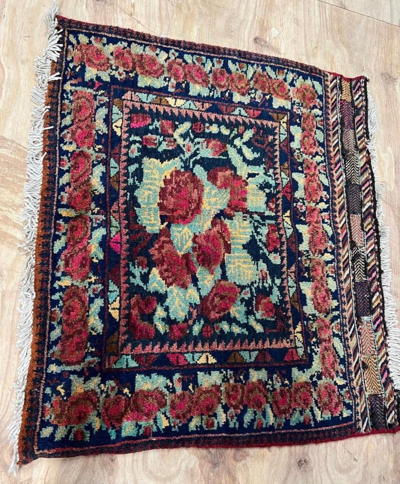 Handgemaakt antieke Oosters 1900 kleed kleedje 65x71 tapijt, Antiek en Kunst, Ophalen of Verzenden