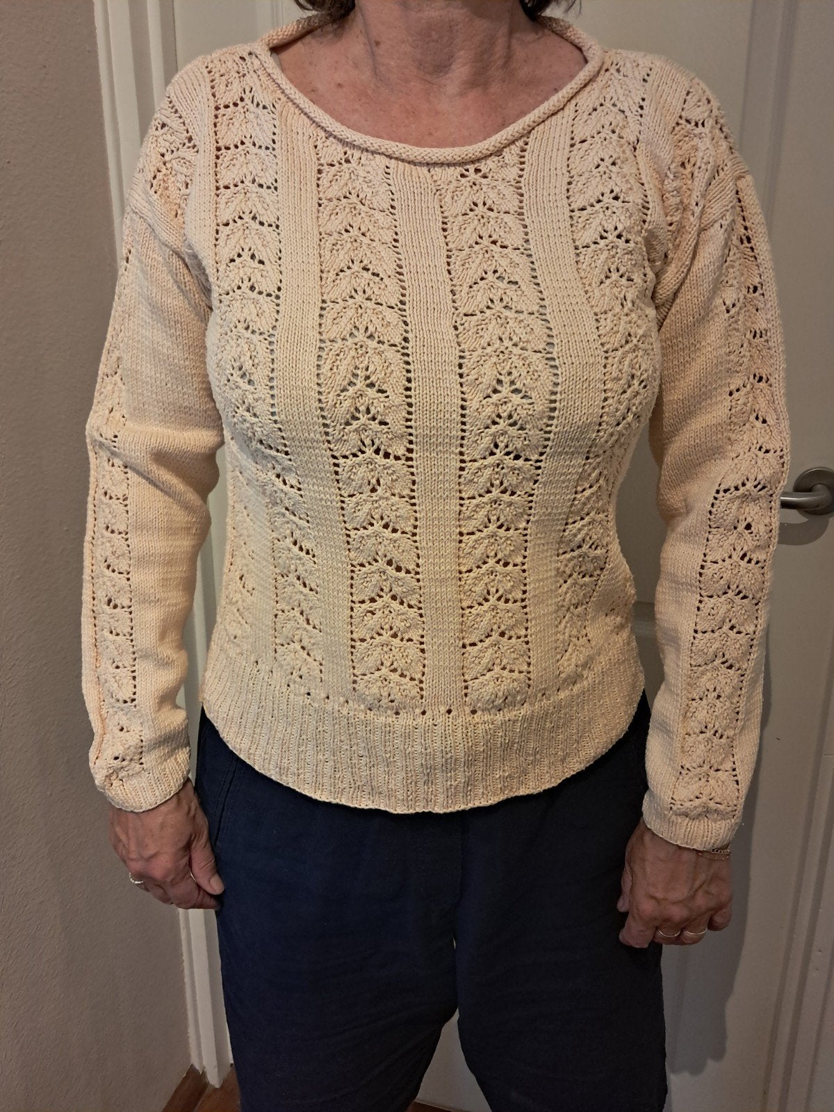 Handgebreide katoenen dames trui maat38/40, Ophalen of Verzenden, Zo goed als nieuw, Maat 38/40 (M), Overige kleuren