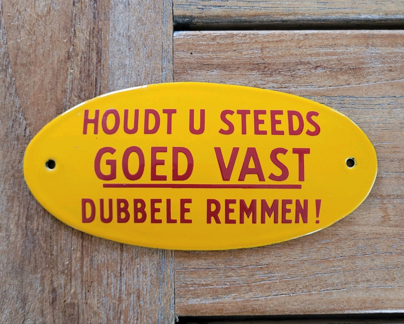 Oud ovaal emaille tram waarschuwingsbordje/ tram bordje, Antiek en Kunst, Ophalen of Verzenden
