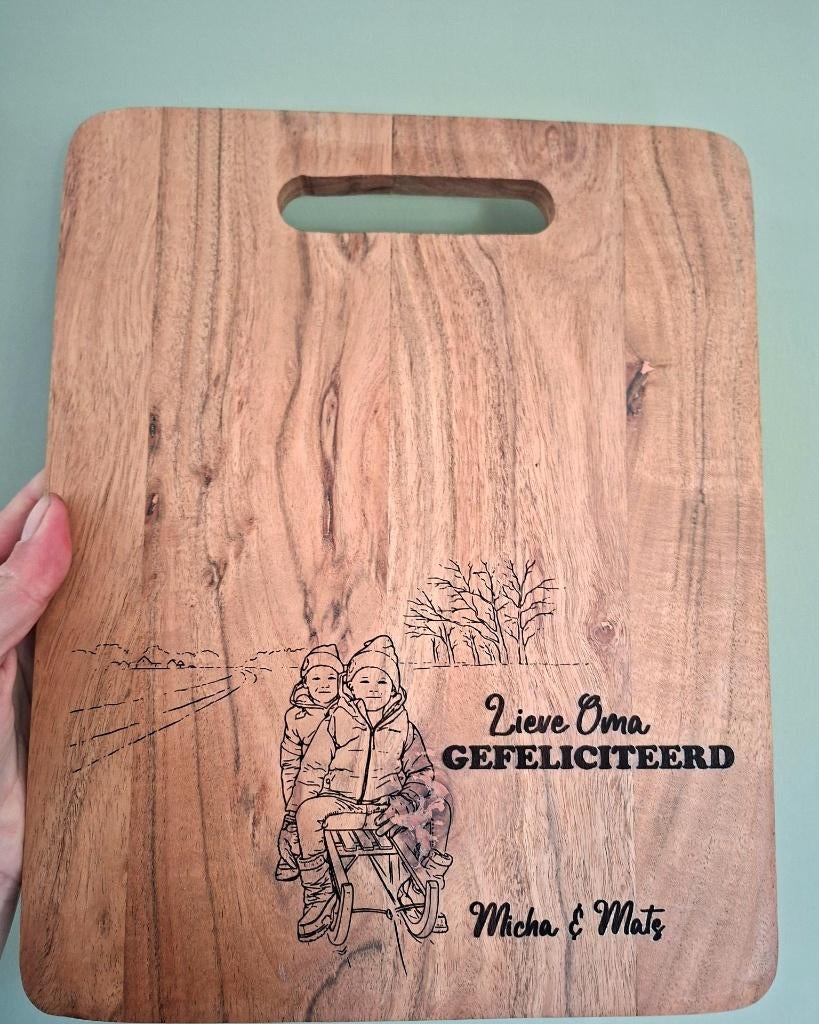 gepersonaliseerd hapjesplank of borrelplank, Snij-/serveerplank, Ophalen of Verzenden, Nieuw, Hout