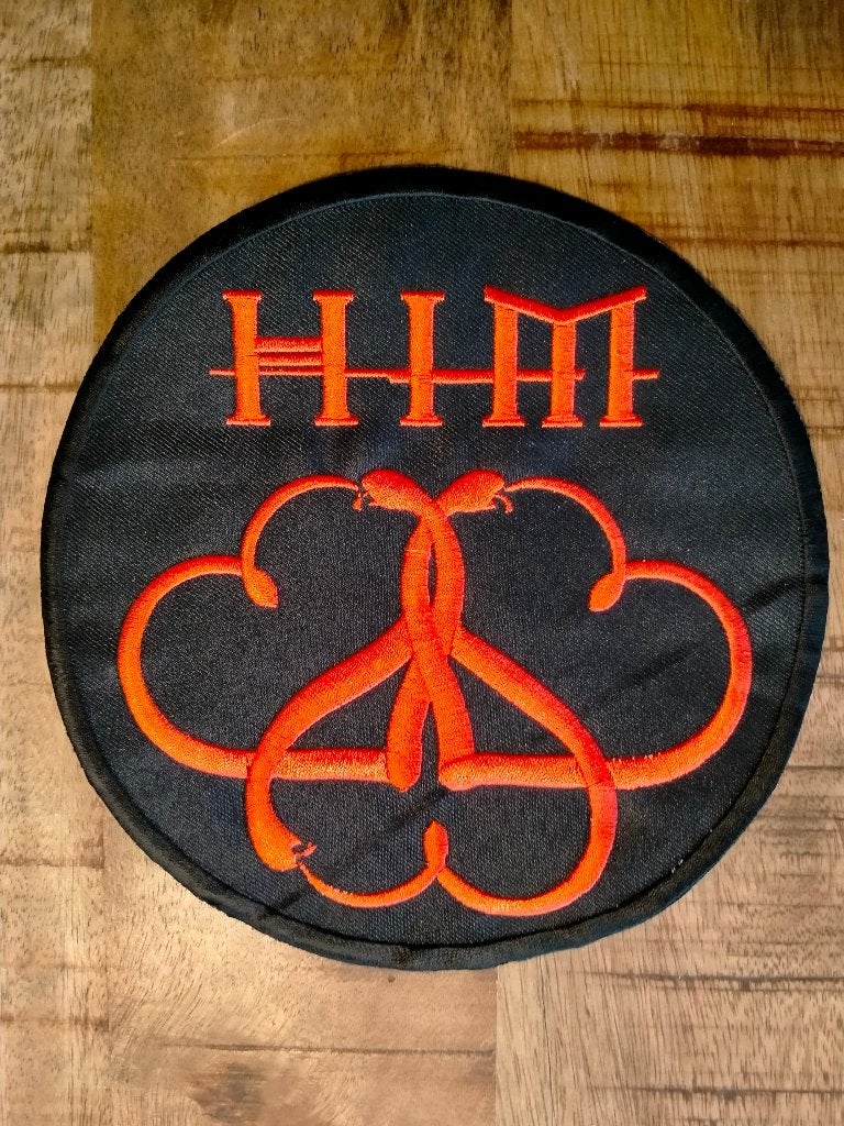 HIM love metal Heartagram ronde backpatch back patch, Verzamelen, Ophalen of Verzenden, Zo goed als nieuw, Kleding
