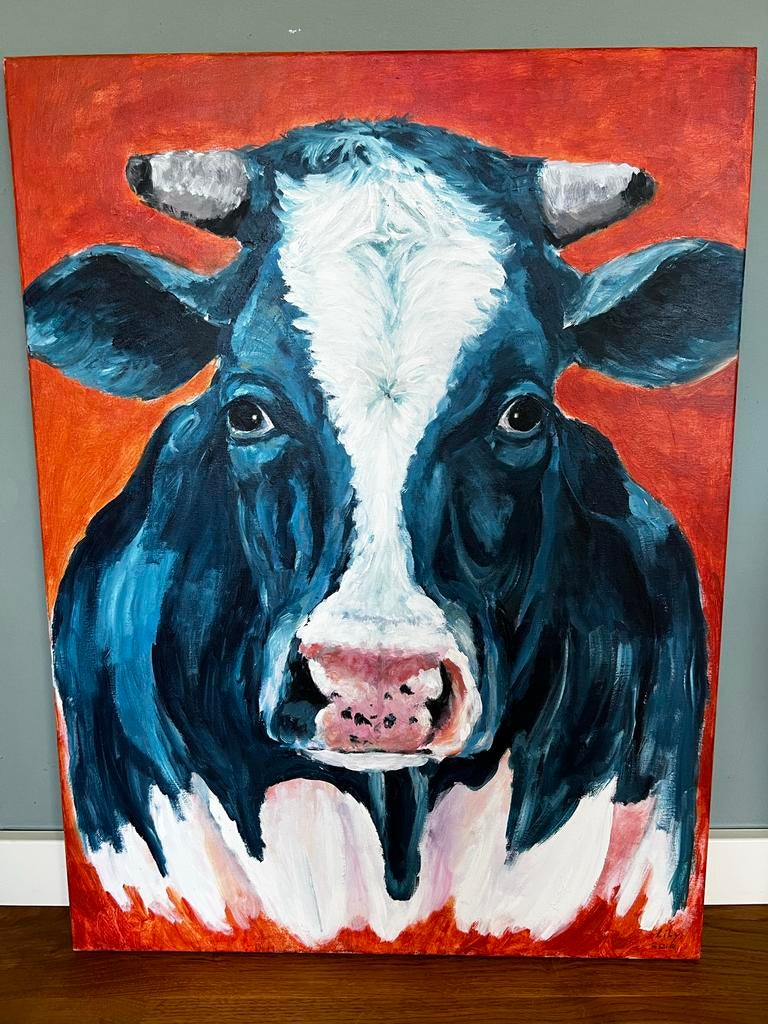 Schilderij: Koe op canvas, acrylverf, Ophalen of Verzenden