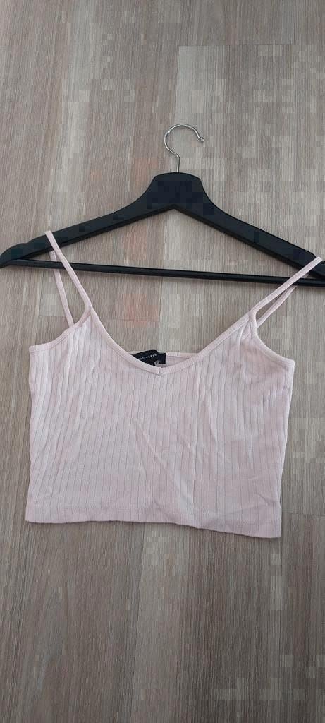 Licht roze Crop Top | Spaghetti Bandjes | Maat 34 | Stretch, Ophalen of Verzenden, Zo goed als nieuw, Roze, Zonder mouw