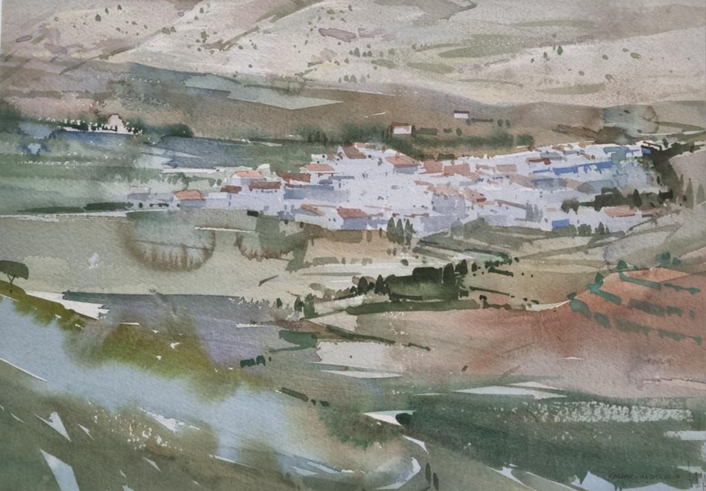 P.Lap (1943) impressioniste Aquarel Cobdar dorpje Andalusië, Antiek en Kunst, Ophalen of Verzenden