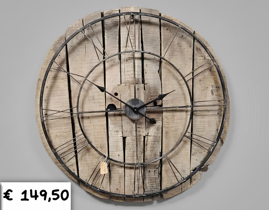 XXL Industriële Wandklok Oud Hout & Ijzer - Ø 82 cm, Ophalen, Overwijk Decoratie B.V. / Swiet Home, Wandklok, Nieuw