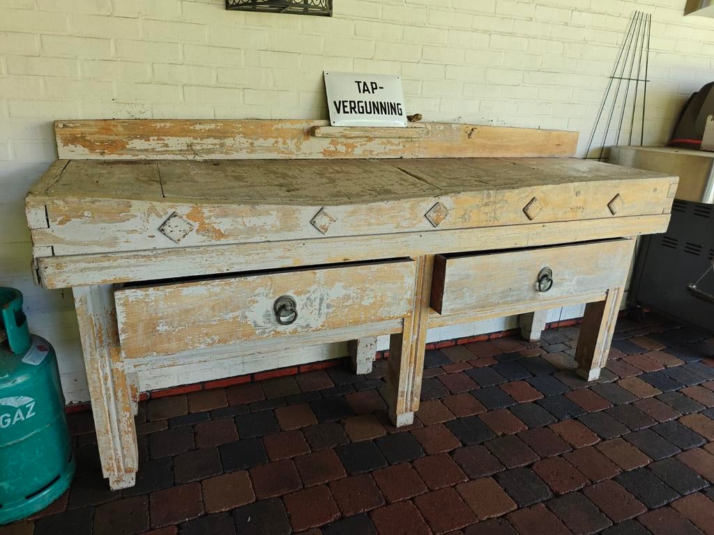 Antieke slagerstafel / werkbank met lades, Ophalen