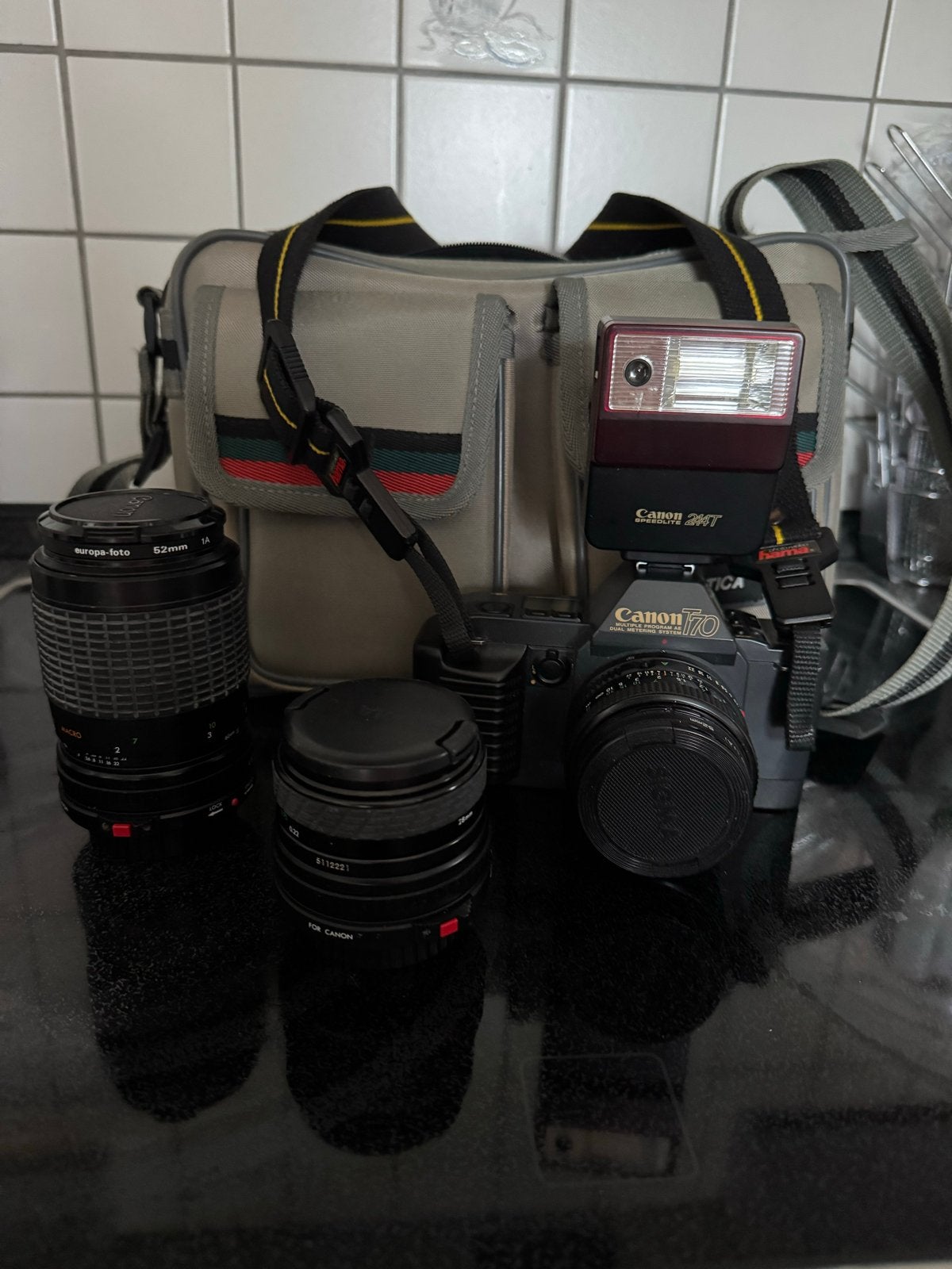 Canon T70 Spiegelreflexcamera met lenzen en flitser, Audio, Tv en Foto, Ophalen of Verzenden, Gebruikt, Spiegelreflex, Canon