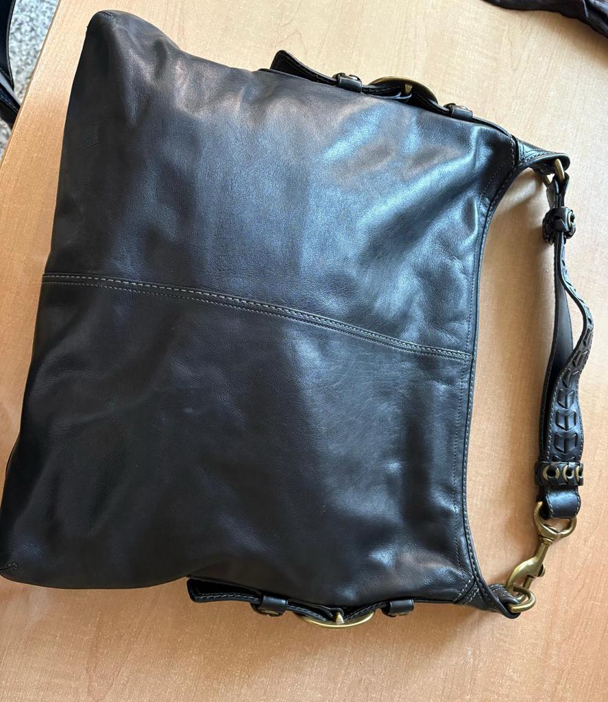 Vintage coach tas, Sieraden, Tassen en Uiterlijk, Tassen | Schoudertassen, Zwart, Zo goed als nieuw, Leer, Ophalen